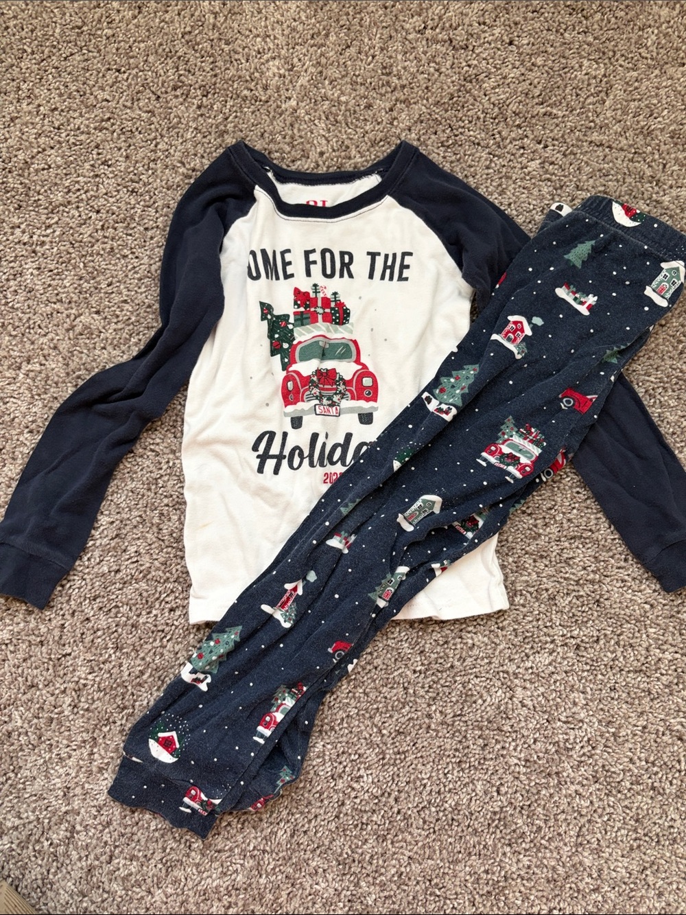 Place Kids Holiday Truck Pajama Set - Navy, White & Red Accents
